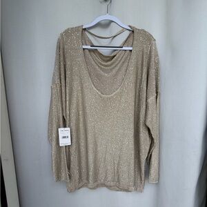 NWT Free People Beige Sequin Long Sleeve Top